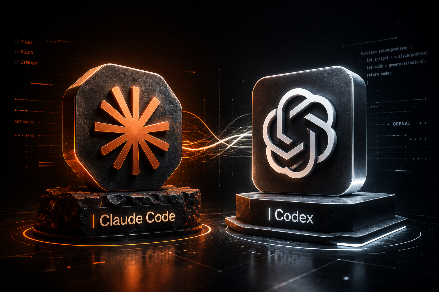 Arte representando Claude Code e Codex lado a lado