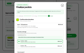 Checkout da Stickify, com formas de pagamento e cálculo de frete.