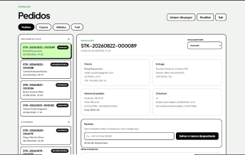 Painel administrativo da Stickify, com a lista de pedidos.